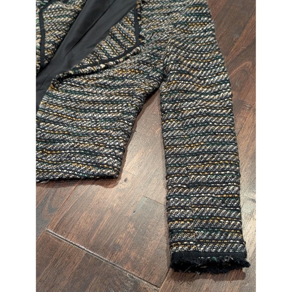 Ann Taylor LOFT Blazer Women 0 Dark Multi Tweed Boucle Open Front Fringe Lined - Picture 5 of 12